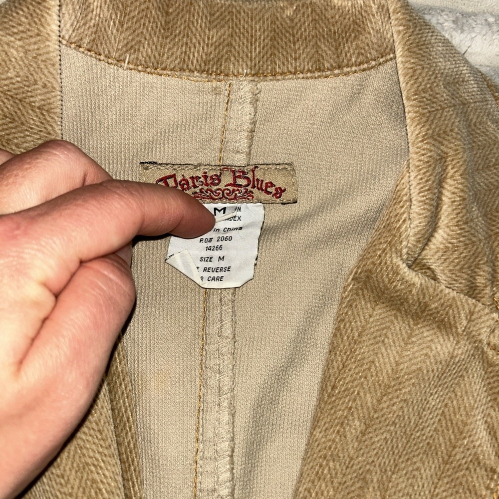 Y2K Paris Blues Women L Beige Cotton Herringbone Corduroy LS Blazer Jacket - Picture 2 of 9